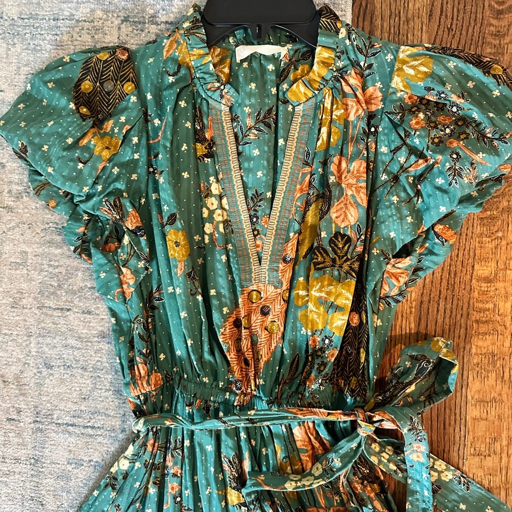 Ulla Johnson Green And Orange Floral Midi Dress - image 3